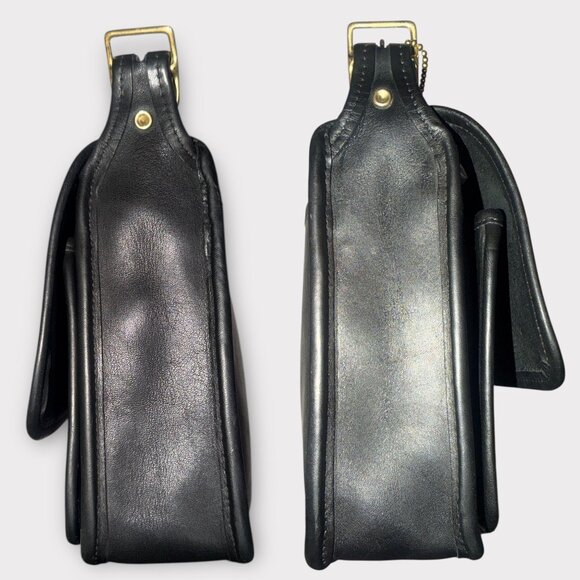 VTG Coach Pocket Bag 9875 Black Leather Brass Turnlock Shoulder Purse 1990 USA - Picture 8 of 12
